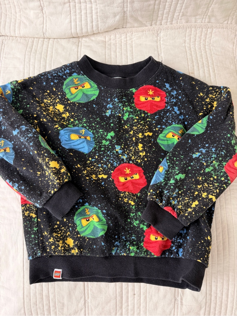 Lego Black Sweatshirt with Red, Green, Blue & Yellow Ninjago Faces